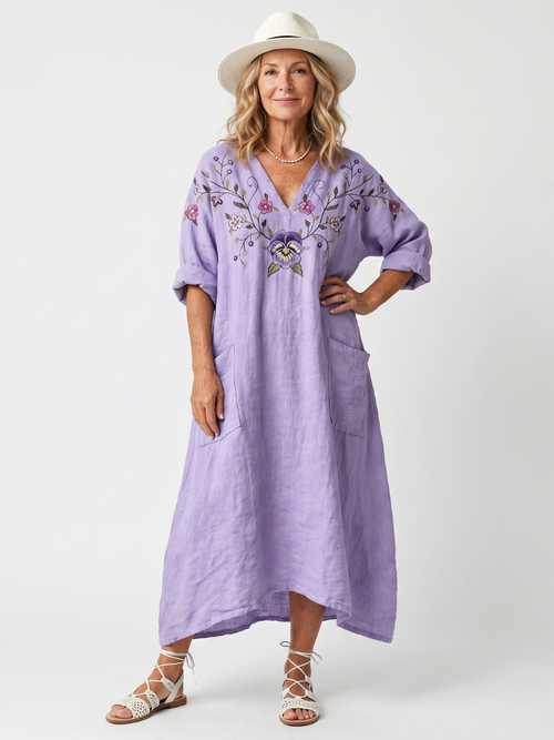 Tavi — Vestido Midi Floral con Bolsillos