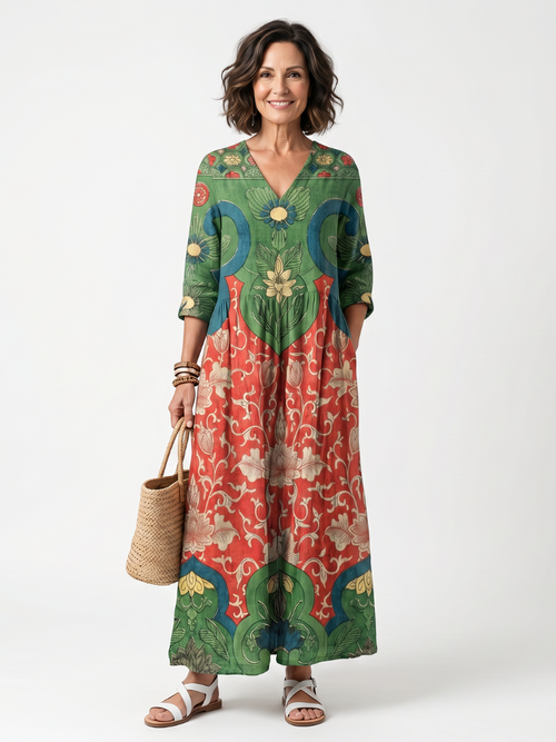 Sloane — Vestido Midi de Estampado Mixto