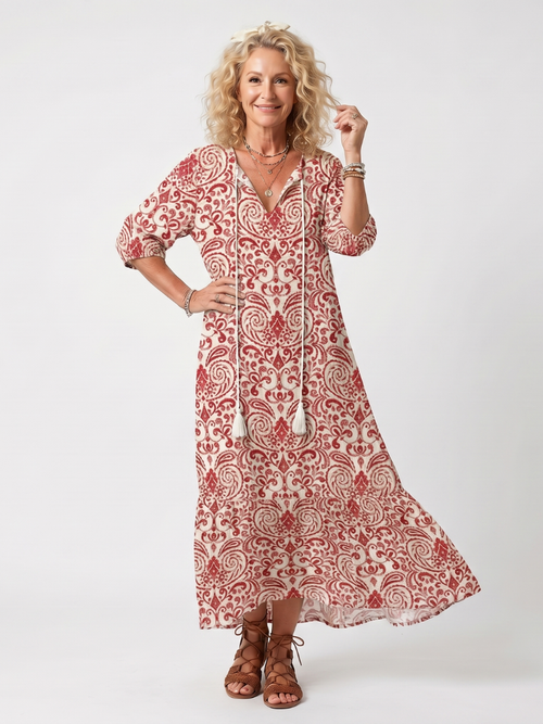 Noelle — Vestido Midi de Estampado Ornamental