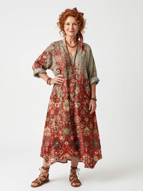 Saffron — Vestido Midi Amplio con Bolsillos