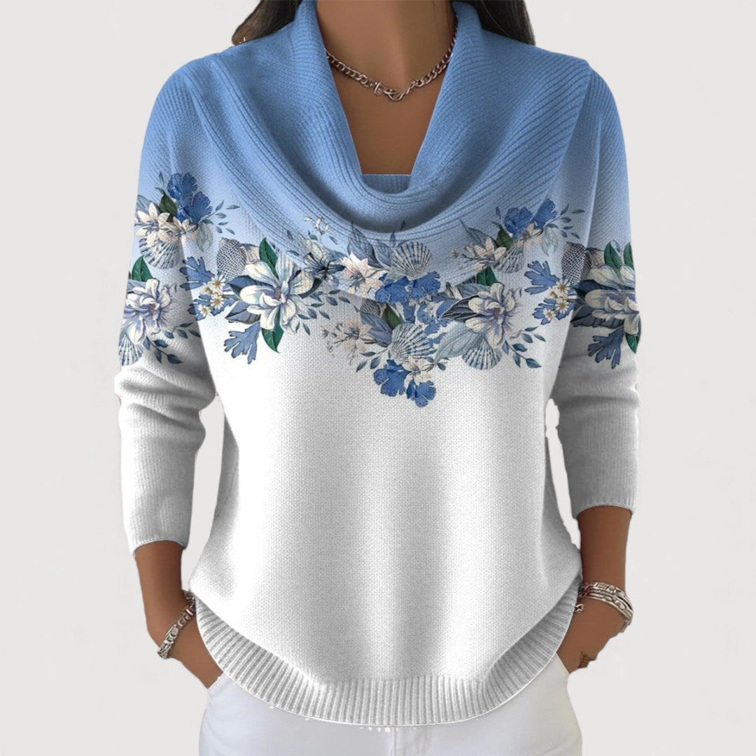 Alba — Jersey Floral con Cuello Vuelto