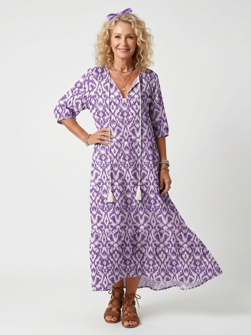 Penélope vestido midi estampado con lazo de borlas
