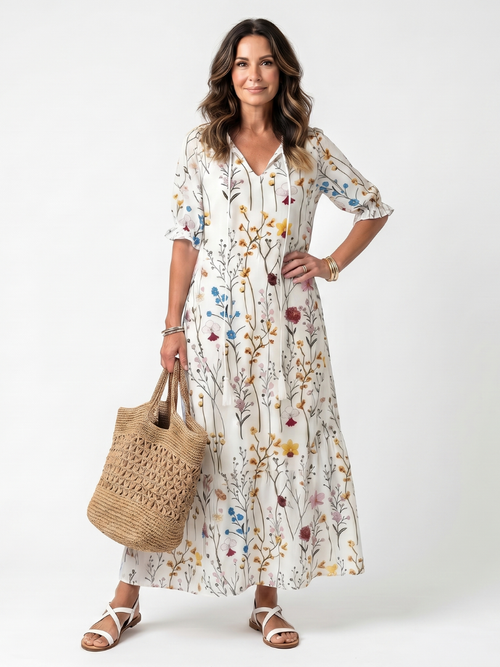 Sylvie — Vestido Midi de Estampado Botánico
