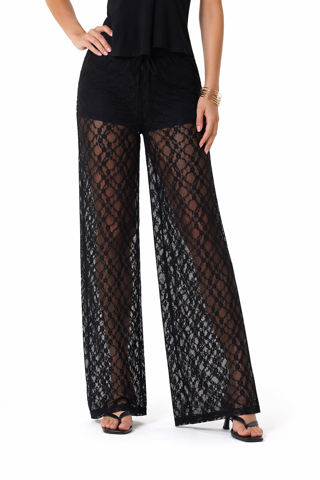 Pantalón Noir Encaje Fluido