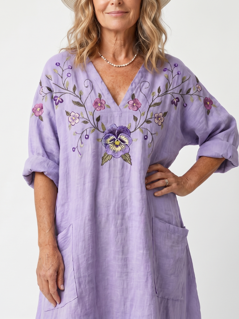 Tavi — Vestido Midi Floral con Bolsillos