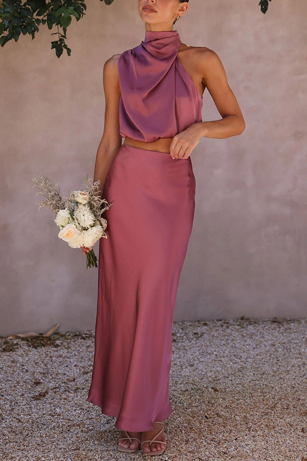 Conjunto Rosalinda top y falda de satén