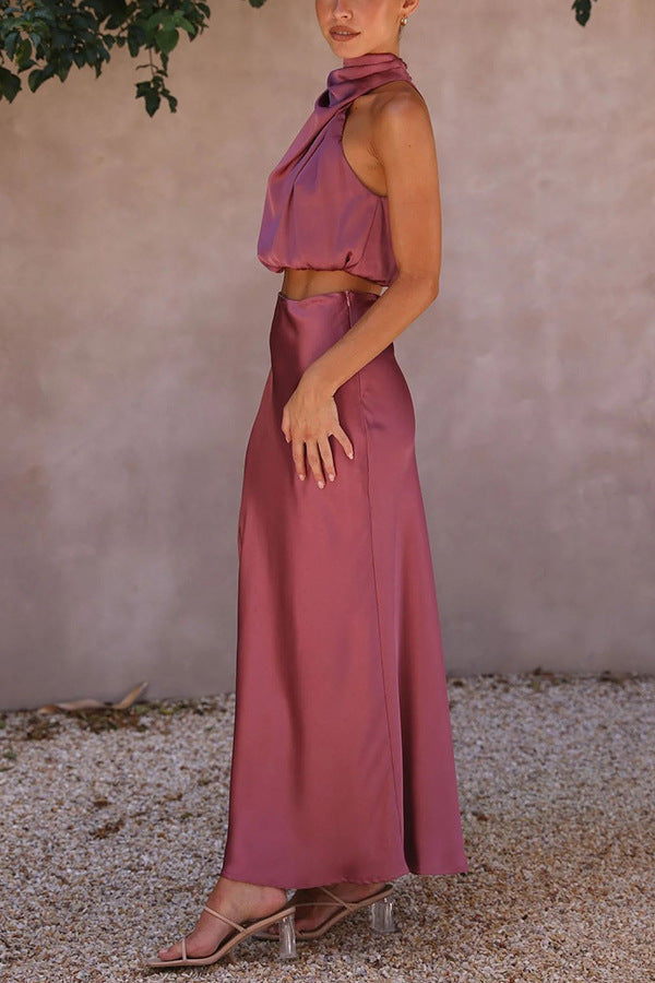 Conjunto Rosalinda top y falda de satén