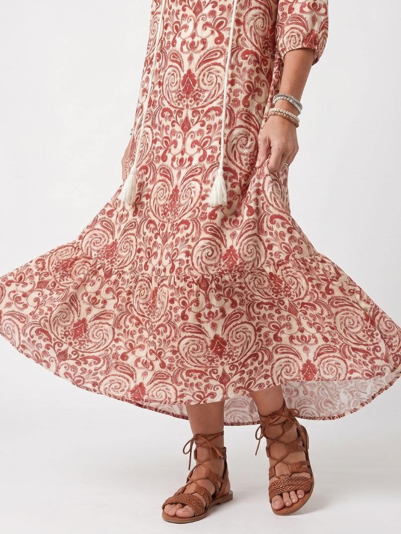 Noelle — Vestido Midi de Estampado Ornamental