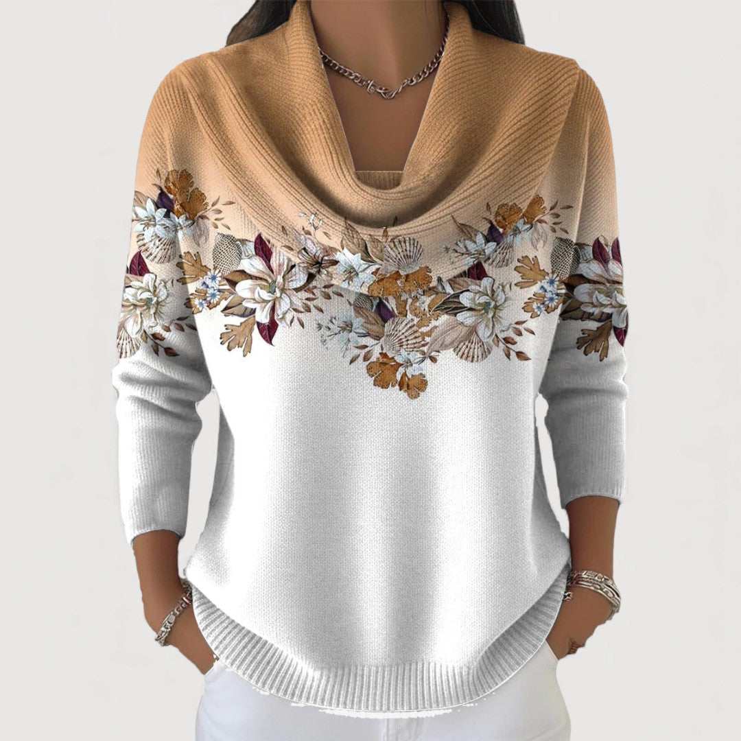 Alba — Jersey Floral con Cuello Vuelto
