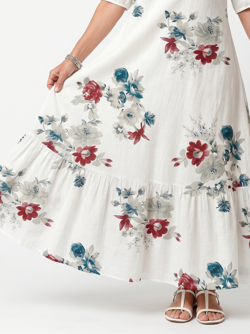 Maeva — Vestido Midi de Flores Pequeñas