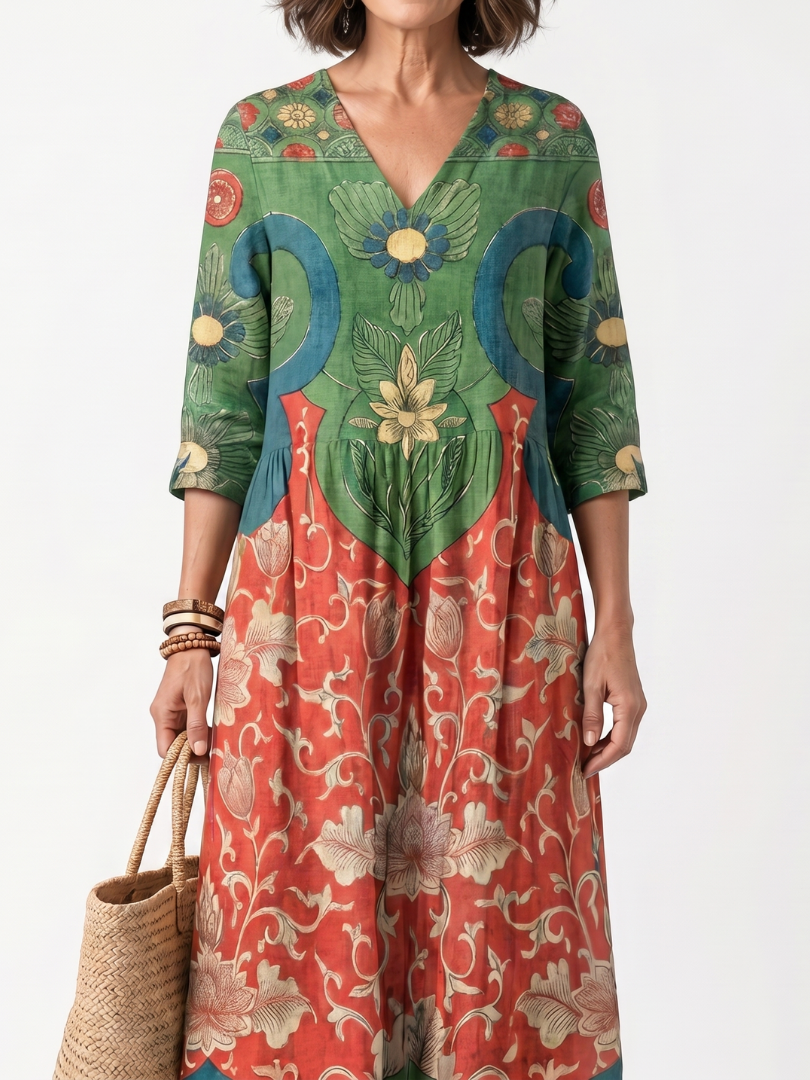 Sloane — Vestido Midi de Estampado Mixto