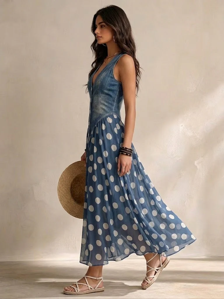 Bianca vestido midi de chiffon con lunares azul
