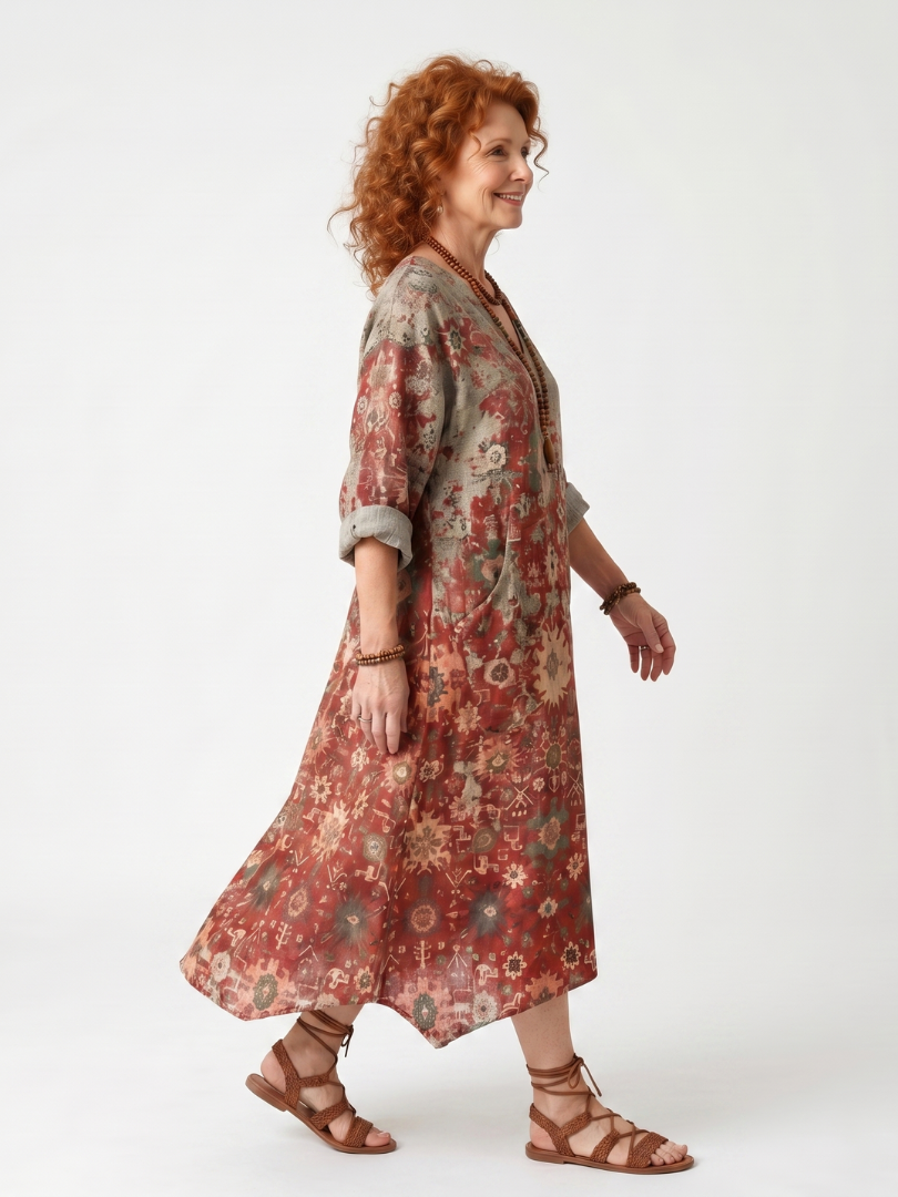 Saffron — Vestido Midi Amplio con Bolsillos