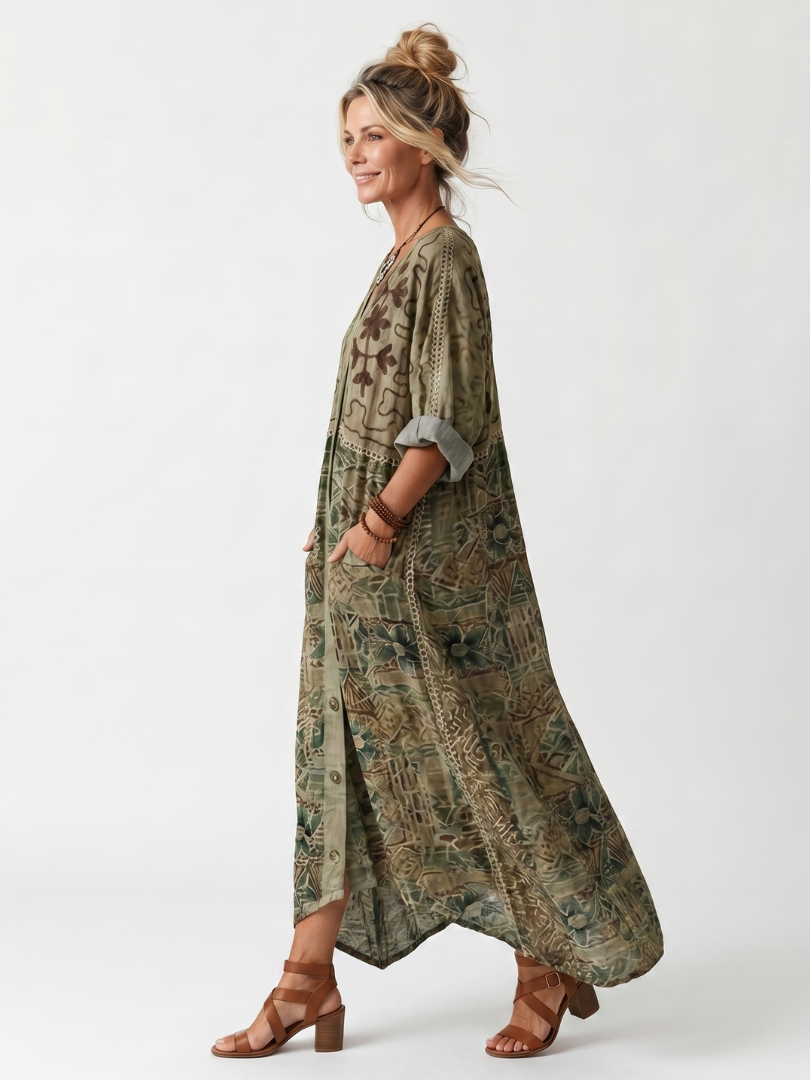 Aleta vestido midi de botones con bolsillos