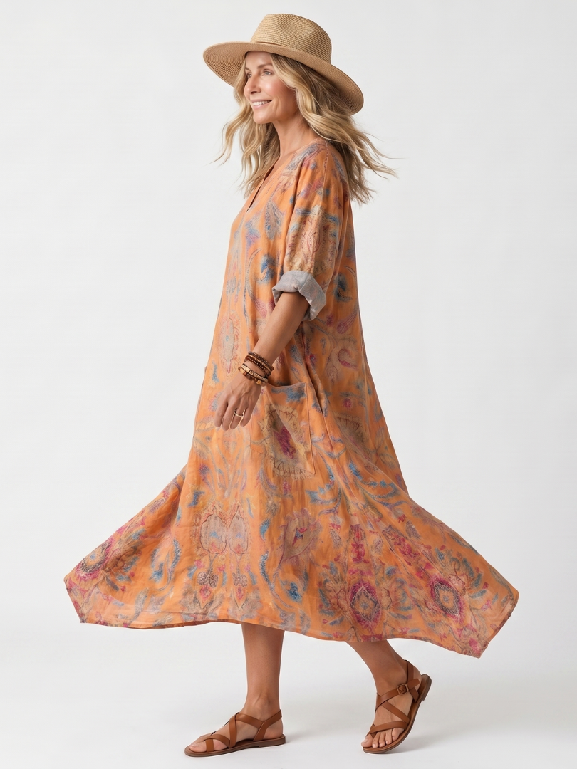 Remi vestido midi estampado con bolsillos