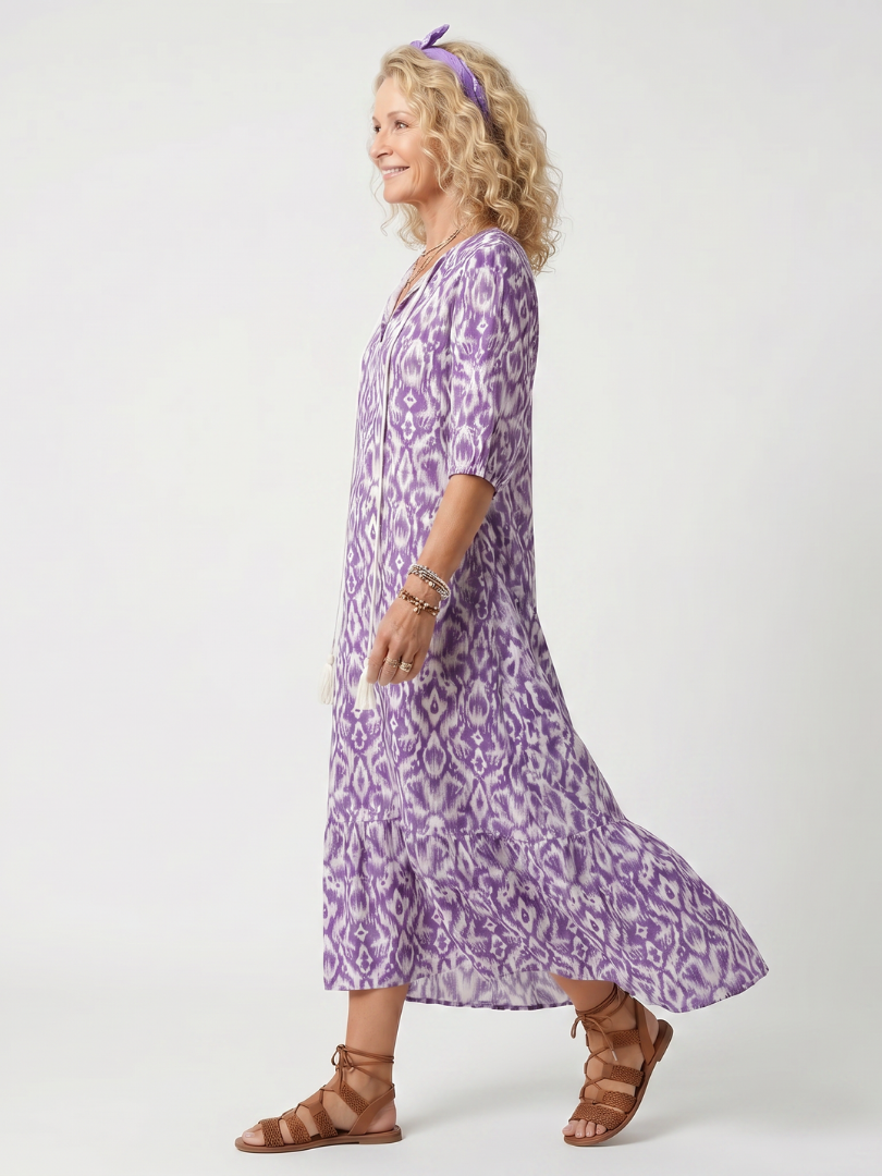 Penélope vestido midi estampado con lazo de borlas