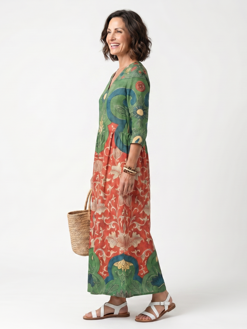 Sloane — Vestido Midi de Estampado Mixto