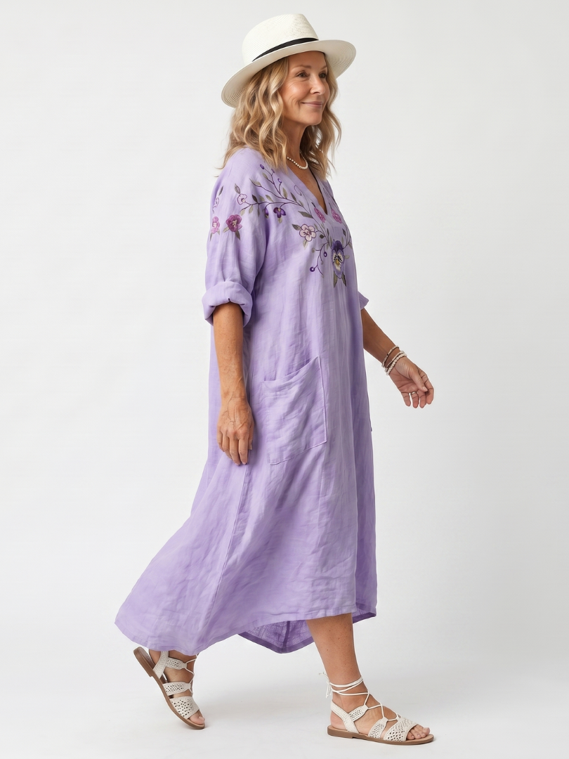 Tavi — Vestido Midi Floral con Bolsillos