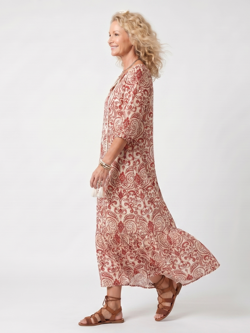 Noelle — Vestido Midi de Estampado Ornamental