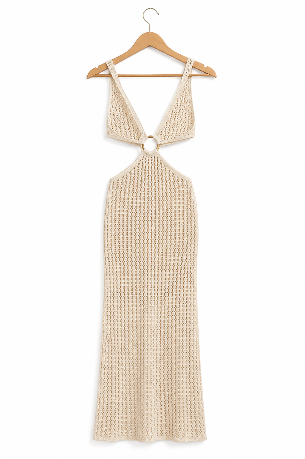 Vestido Crochet Playa — Escote Halter y Abertura Lateral