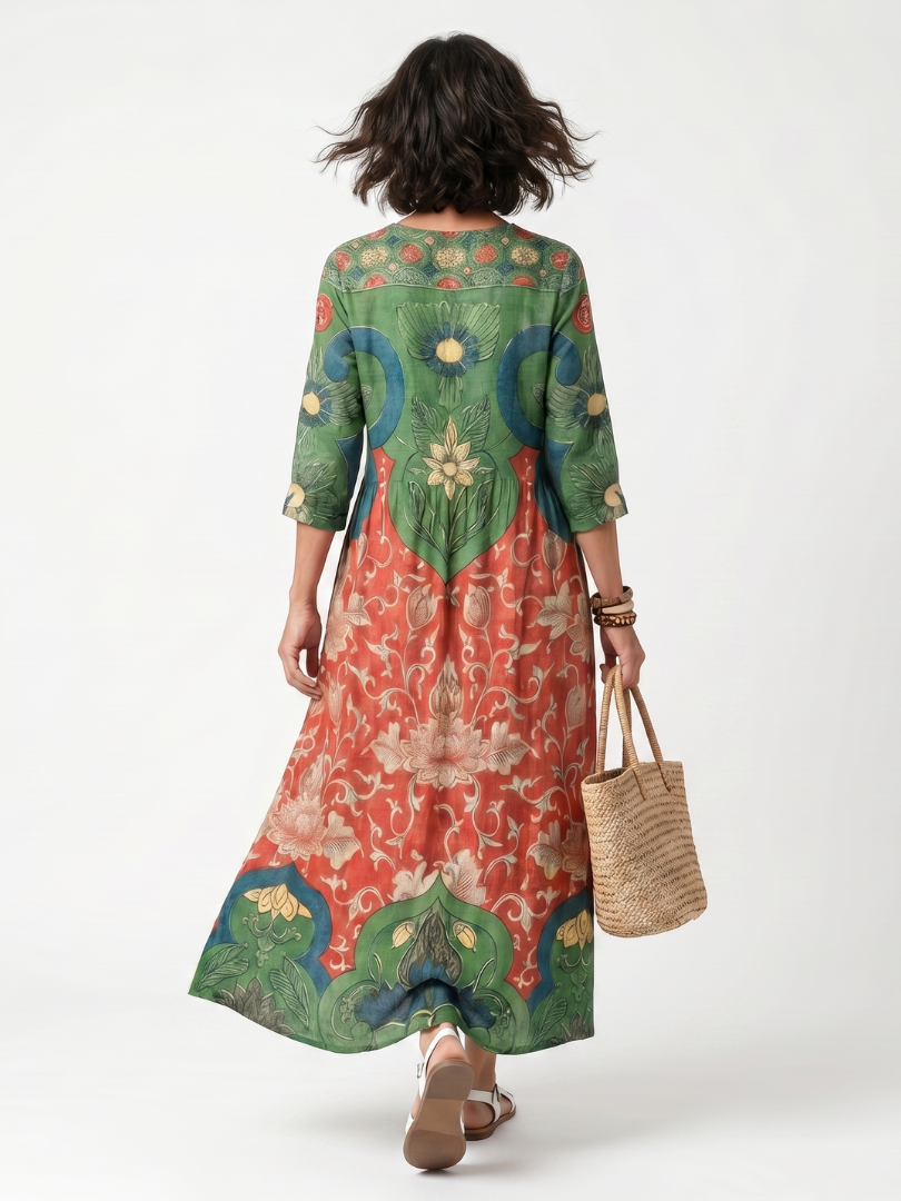 Sloane — Vestido Midi de Estampado Mixto
