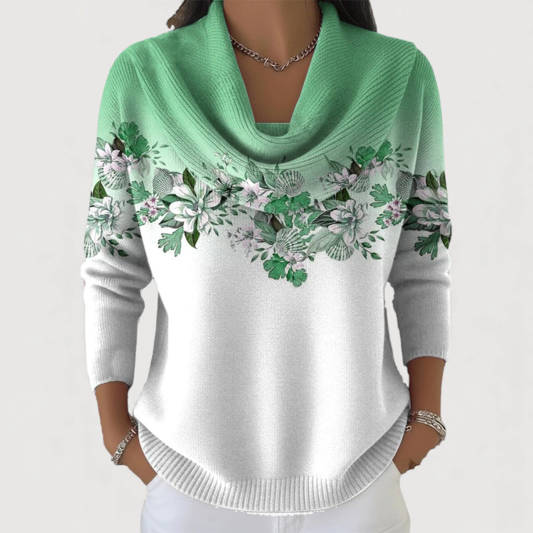 Alba — Jersey Floral con Cuello Vuelto