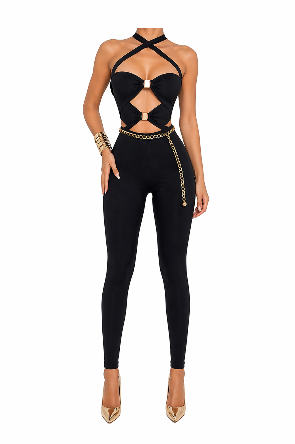 Mono LYCRA JEWEL CROSS HALTER BLACK