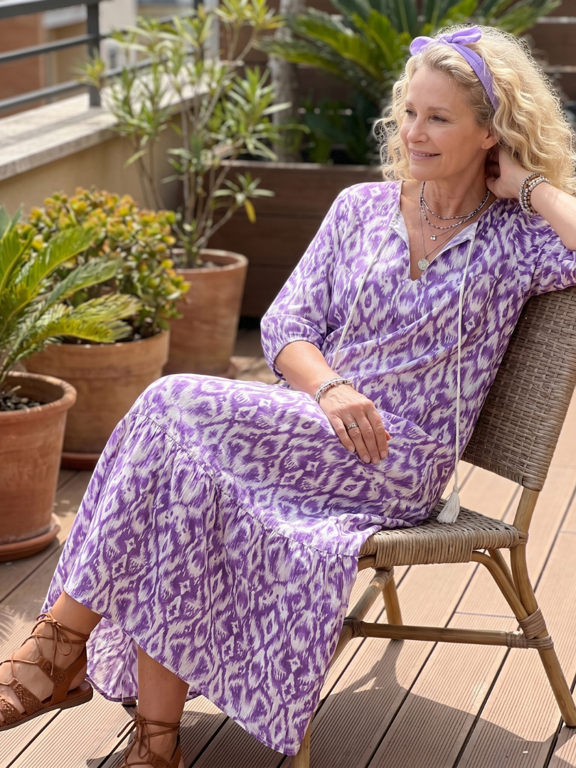 Penélope vestido midi estampado con lazo de borlas