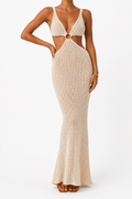 Vestido Crochet Playa — Escote Halter y Abertura Lateral