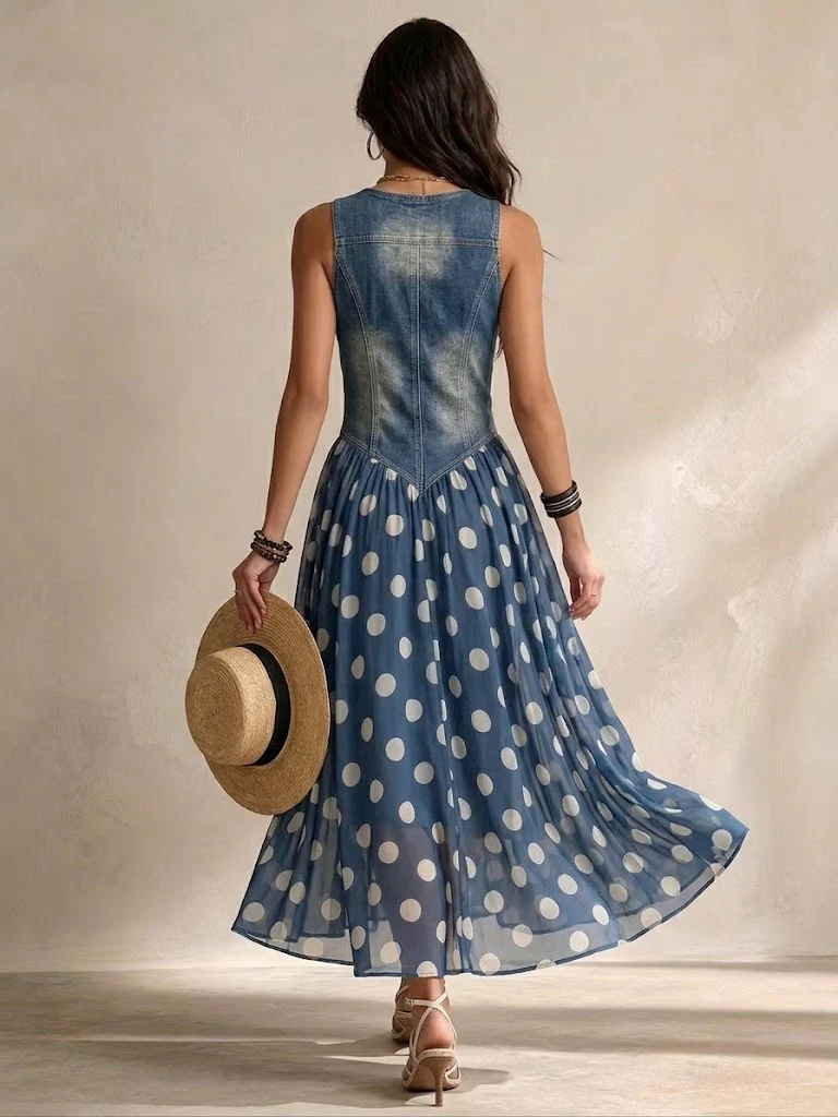 Bianca vestido midi de chiffon con lunares azul