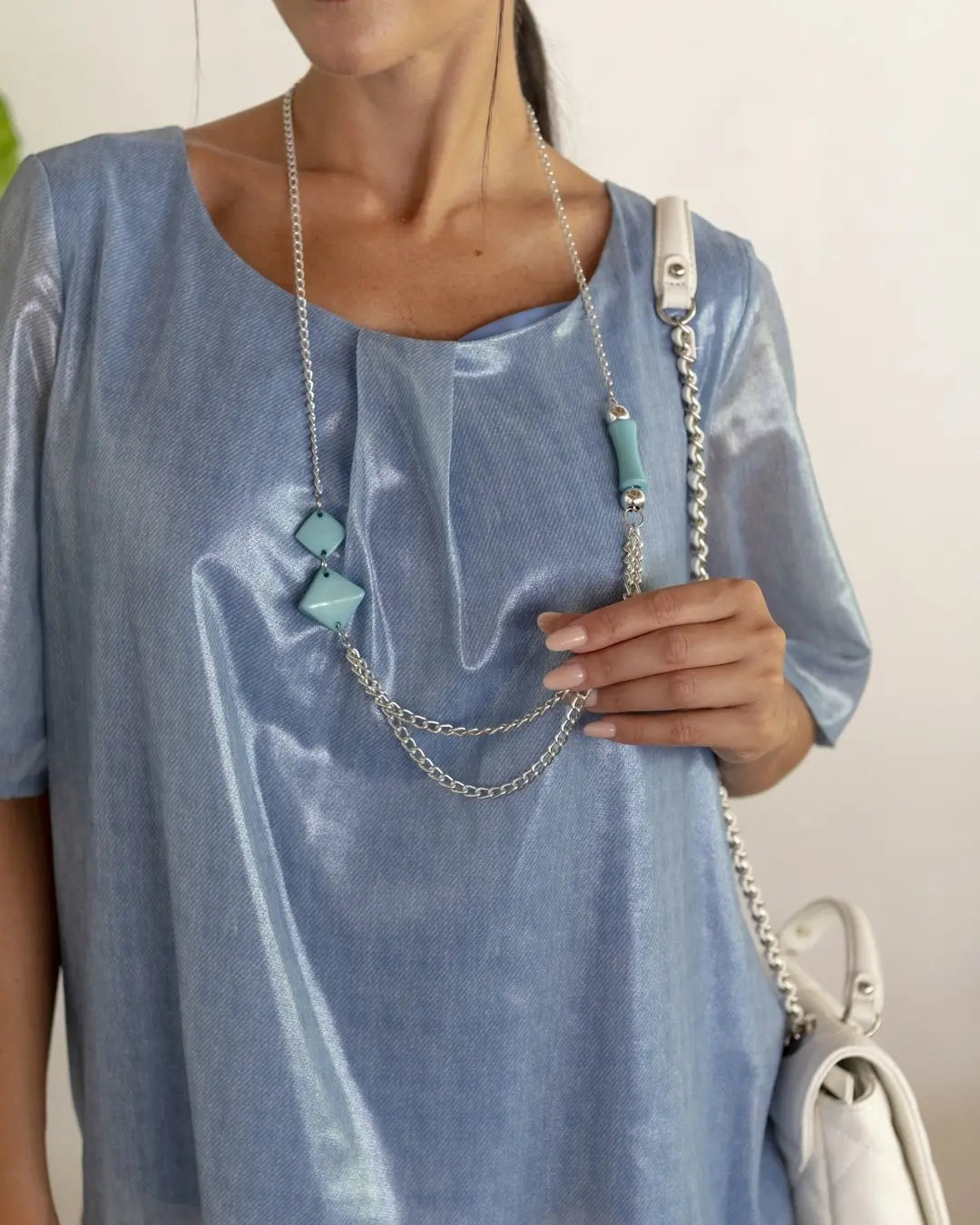 Blusa de cuello redondo con estampado geométrico y fruncido CELESTE