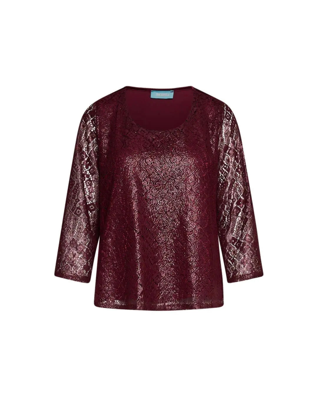 Blusa de encaje macramé laminado BURGUNDY