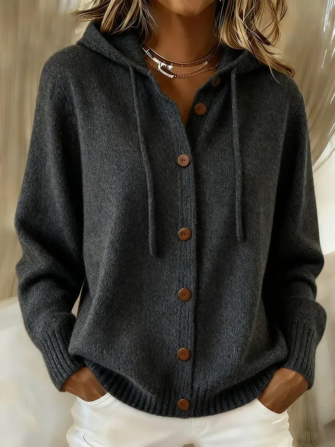 Begoña — Chaqueta de Punto con Capucha y Botones