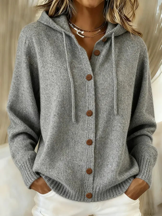 Begoña — Chaqueta de Punto con Capucha y Botones