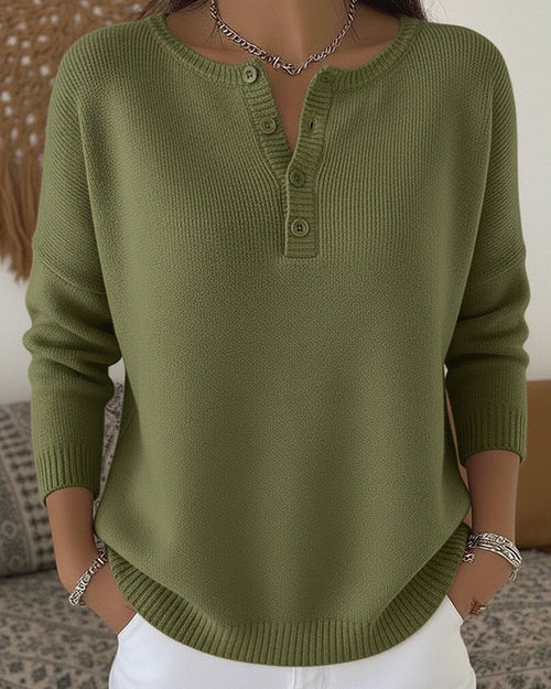 Helena — Jersey de Punto con Botones Henley