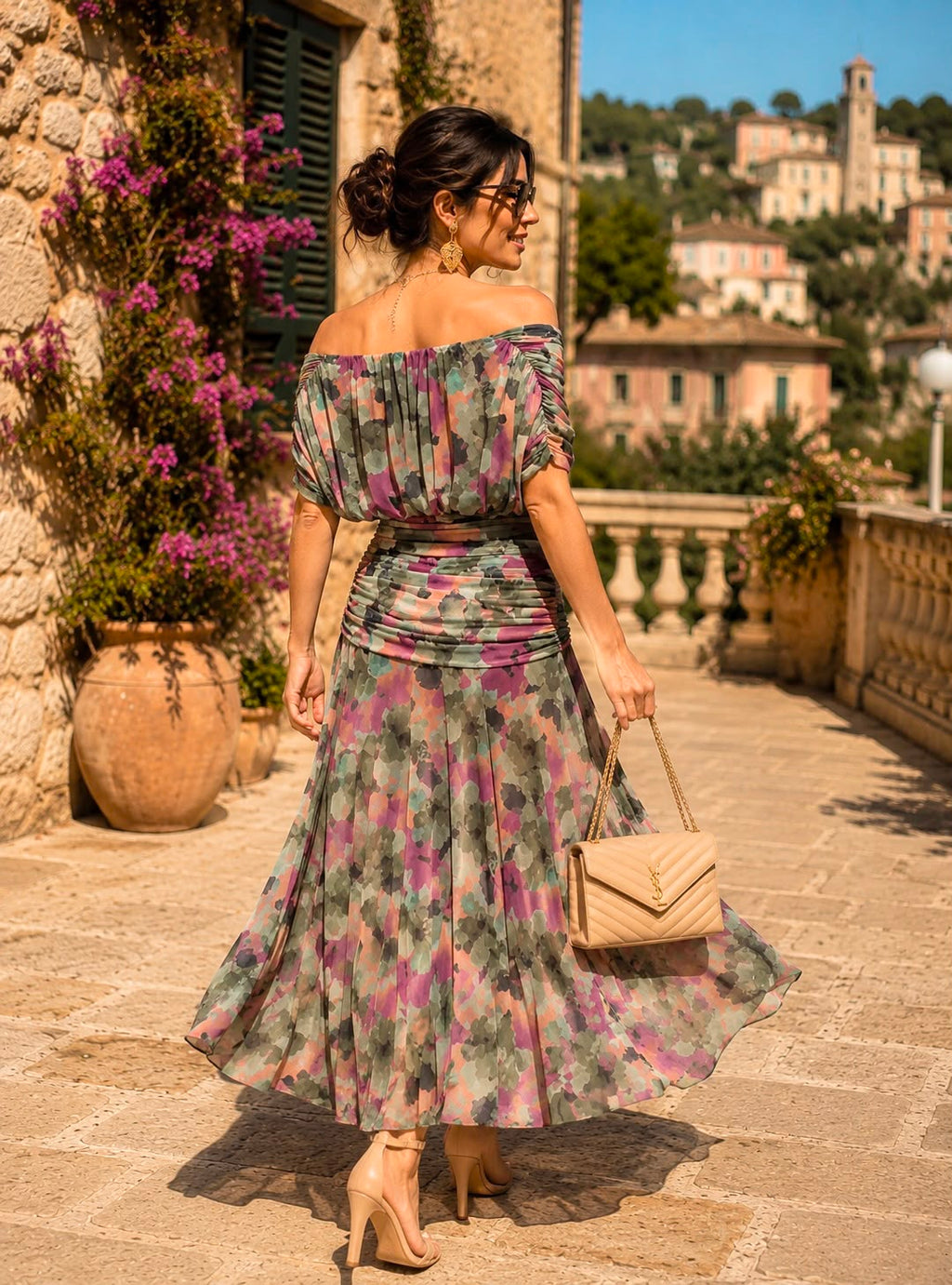 Malva vestido midi drapeado