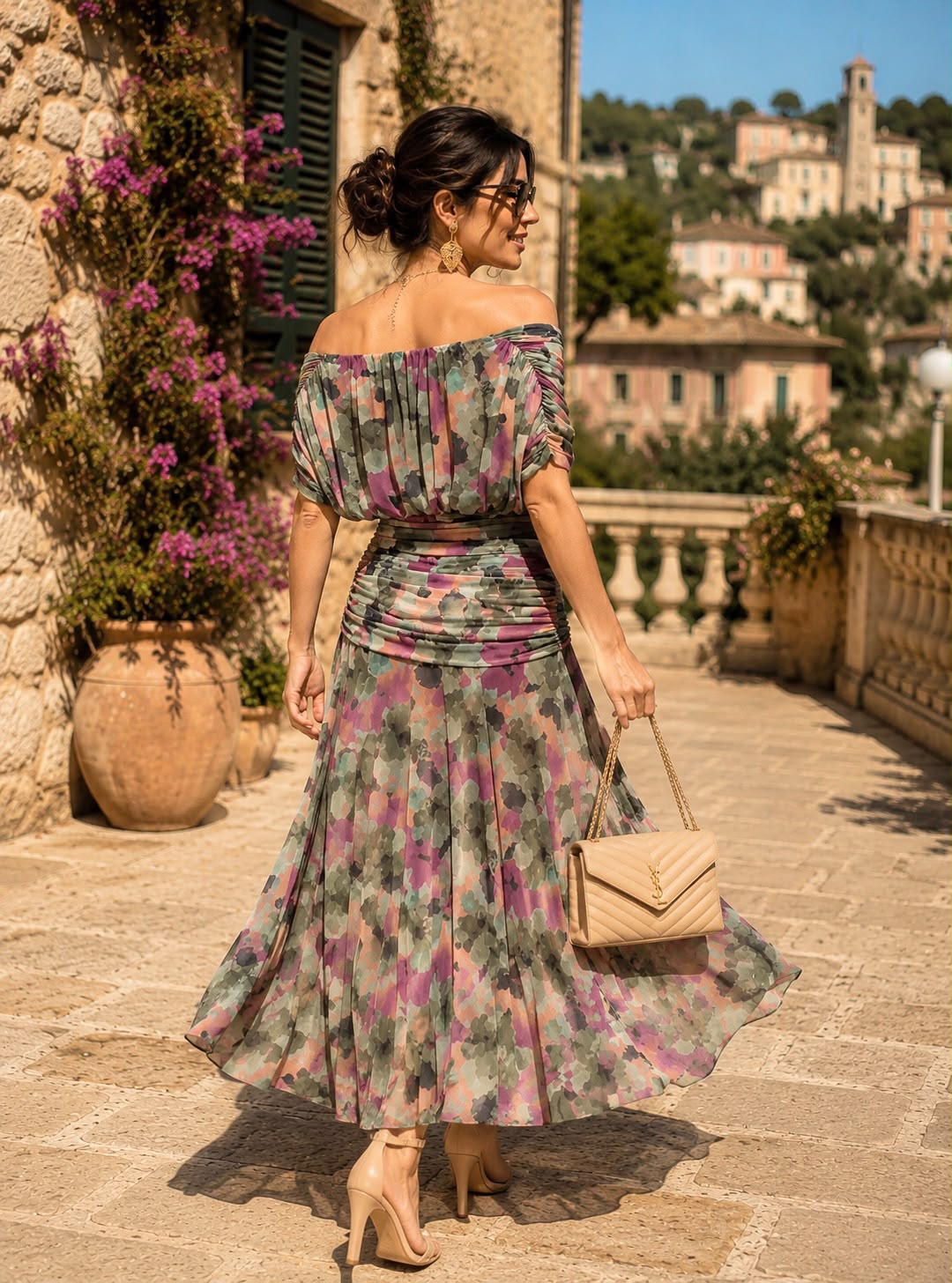 Malva vestido midi drapeado