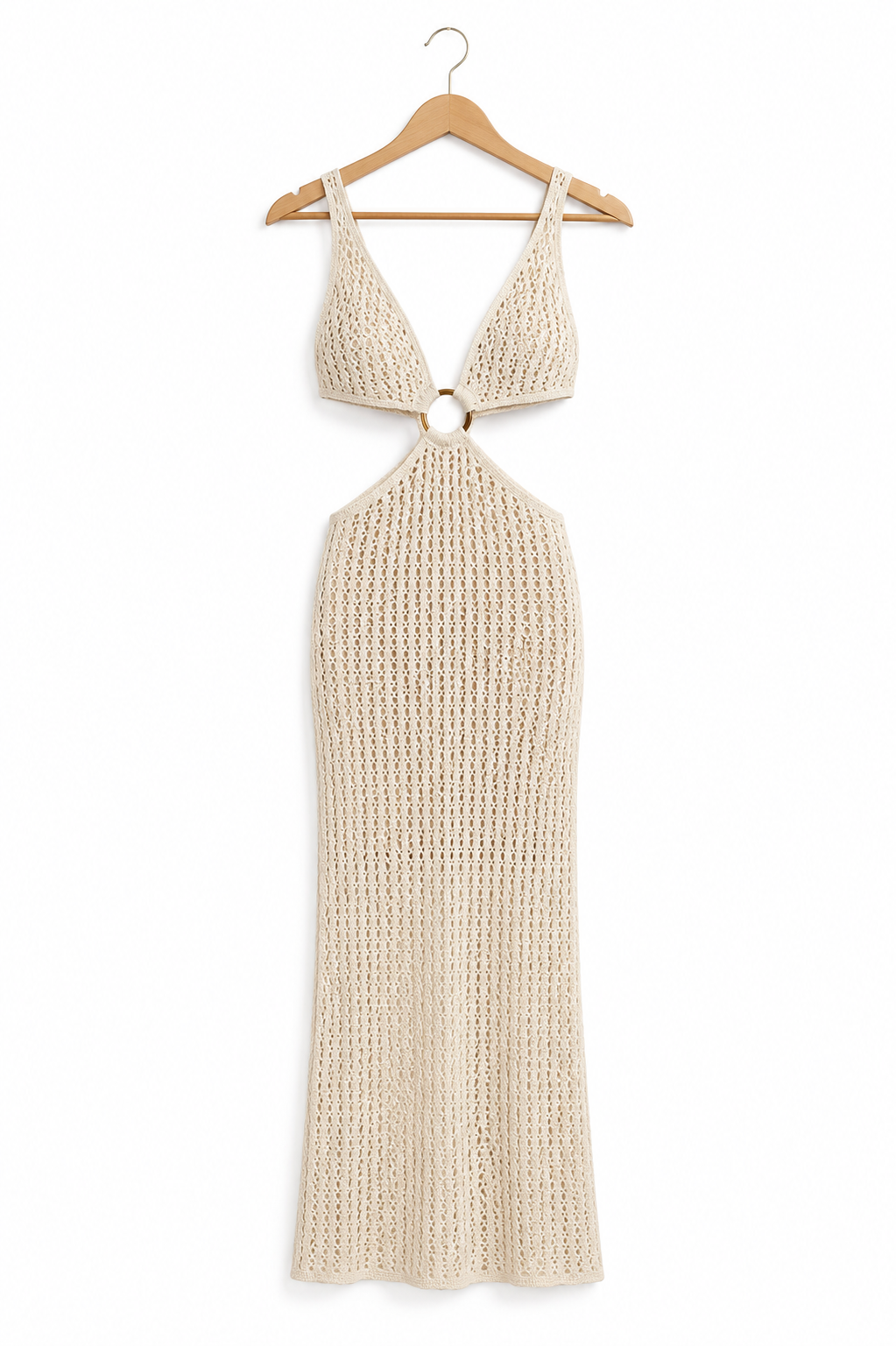 Vestido Crochet Playa — Escote Halter y Abertura Lateral