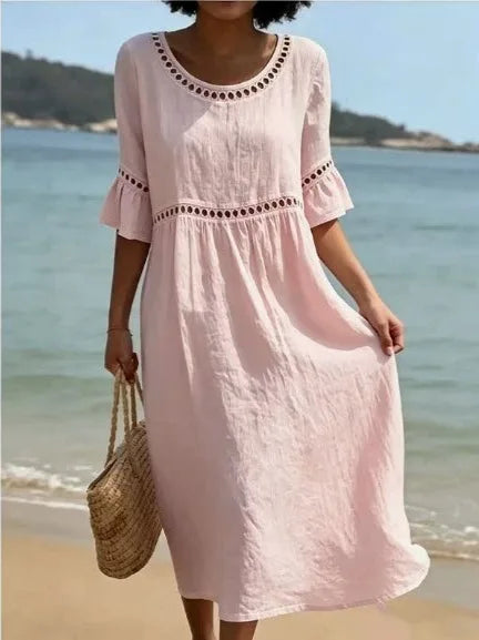 Hélène vestido largo de lino detalle