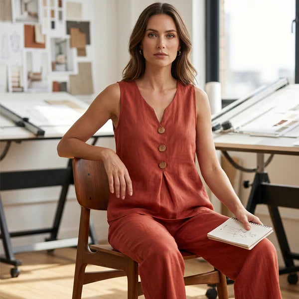 Conjunto Iria top de botones y pantalón ancho