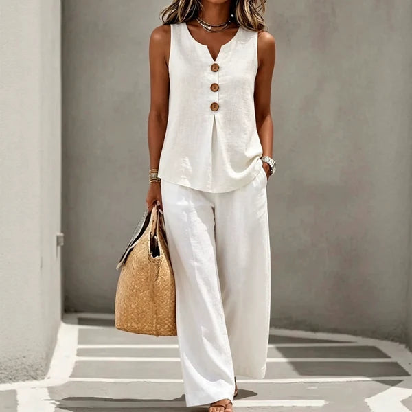 Conjunto Iria top de botones y pantalón ancho