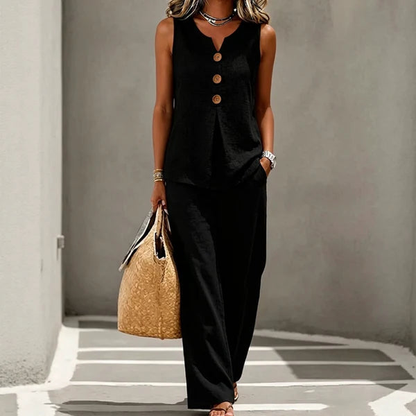 Conjunto Iria top de botones y pantalón ancho