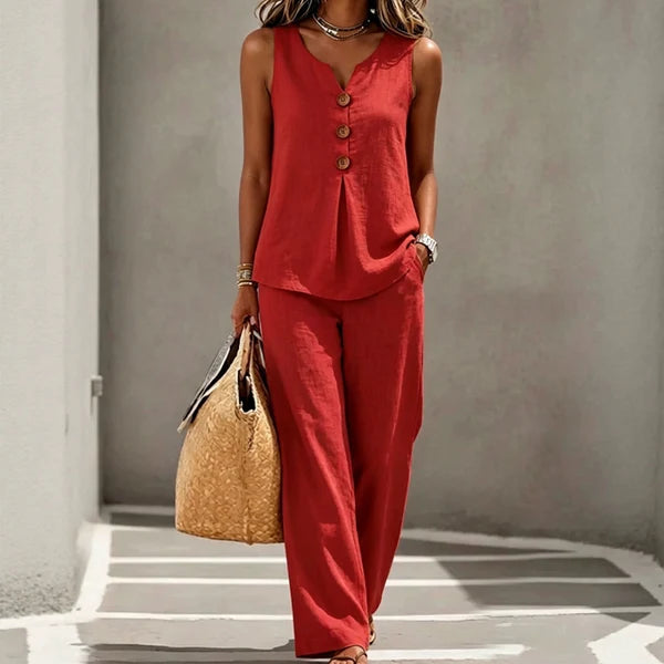 Conjunto Iria top de botones y pantalón ancho
