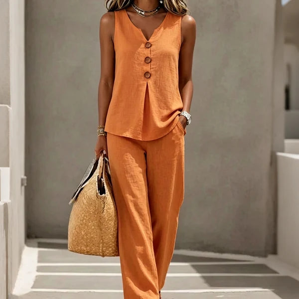 Conjunto Iria top de botones y pantalón ancho